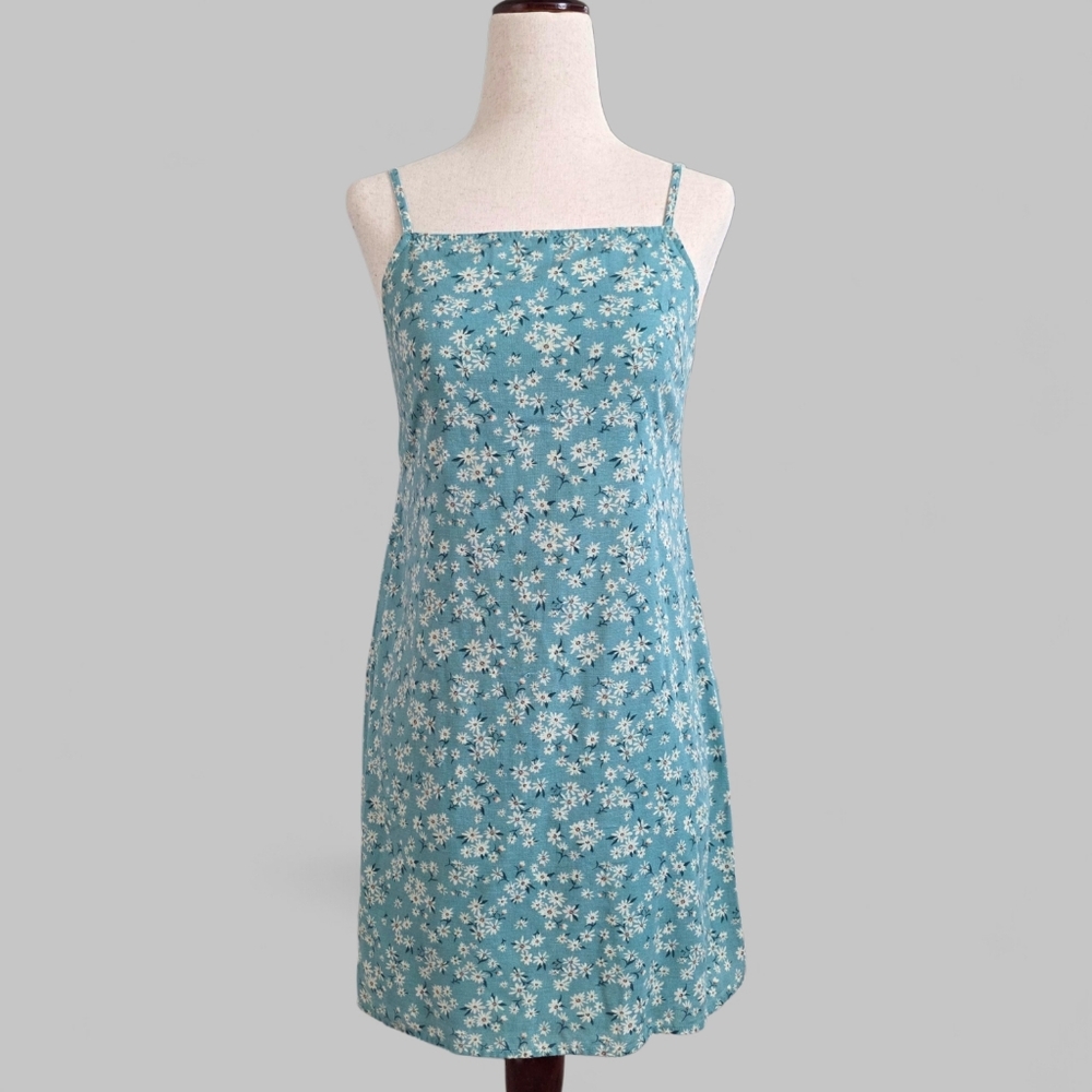 American Eagle Womens Mini Dress Open Back Floral Sleeveless Aqua Green S